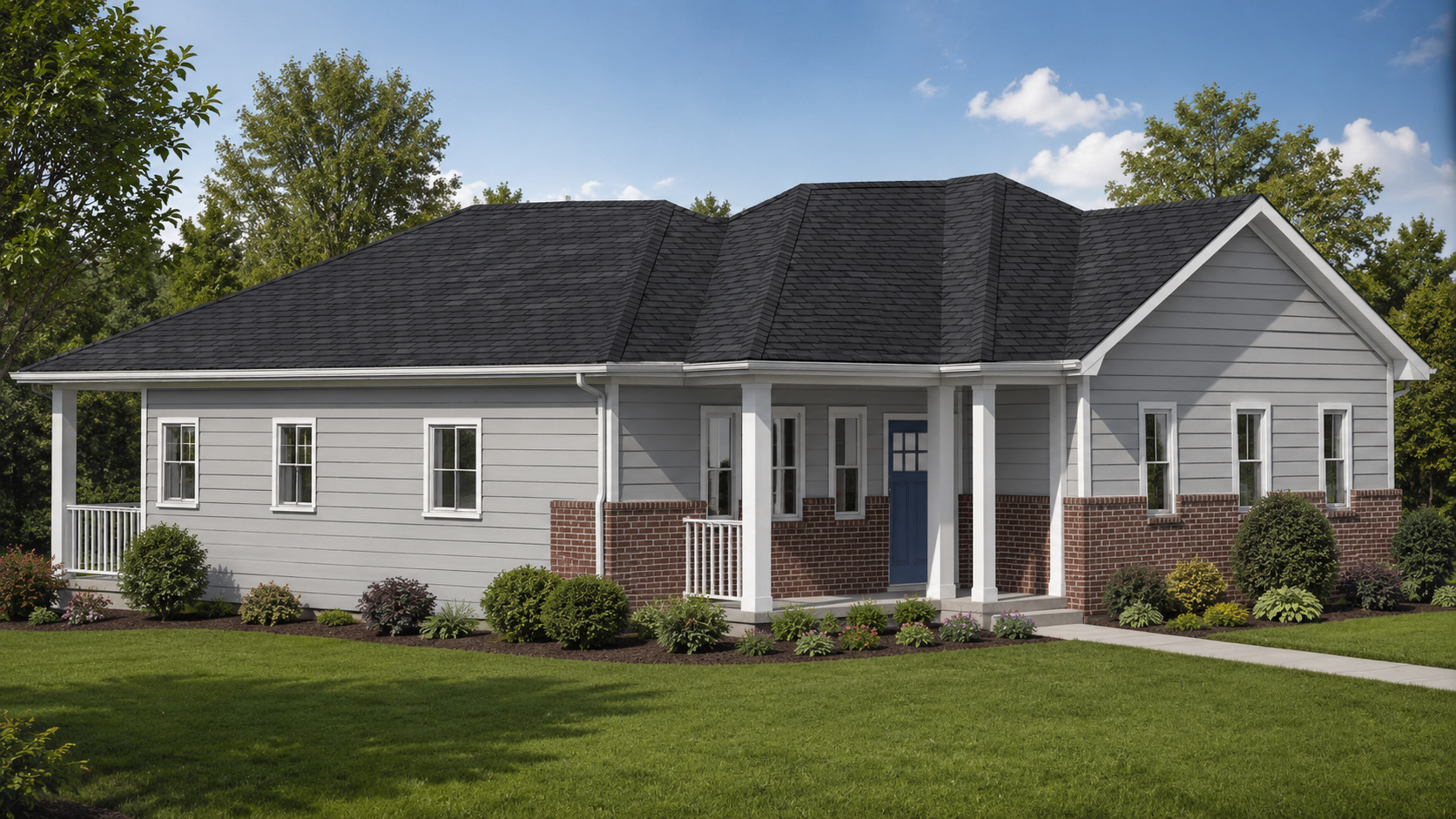 Exterior rendering of The Lynx, a 965 square foot Hardy Homes concept